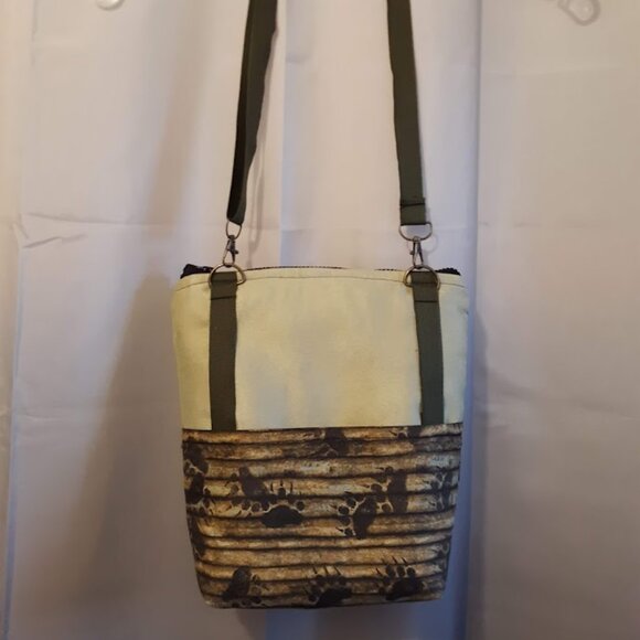 New Travel Sling bag Western Bear Paw Prints design Sage Suede Brown blue rustic - Picture 7 of 14